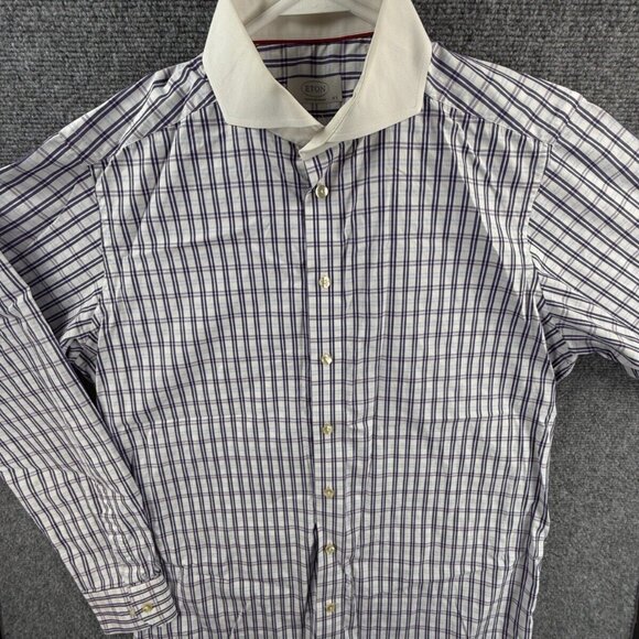 Eton 16.5 Long Sleeve Button Up Contrast Collar Preppy Purple Blue Plaid Cutaway - Picture 2 of 16